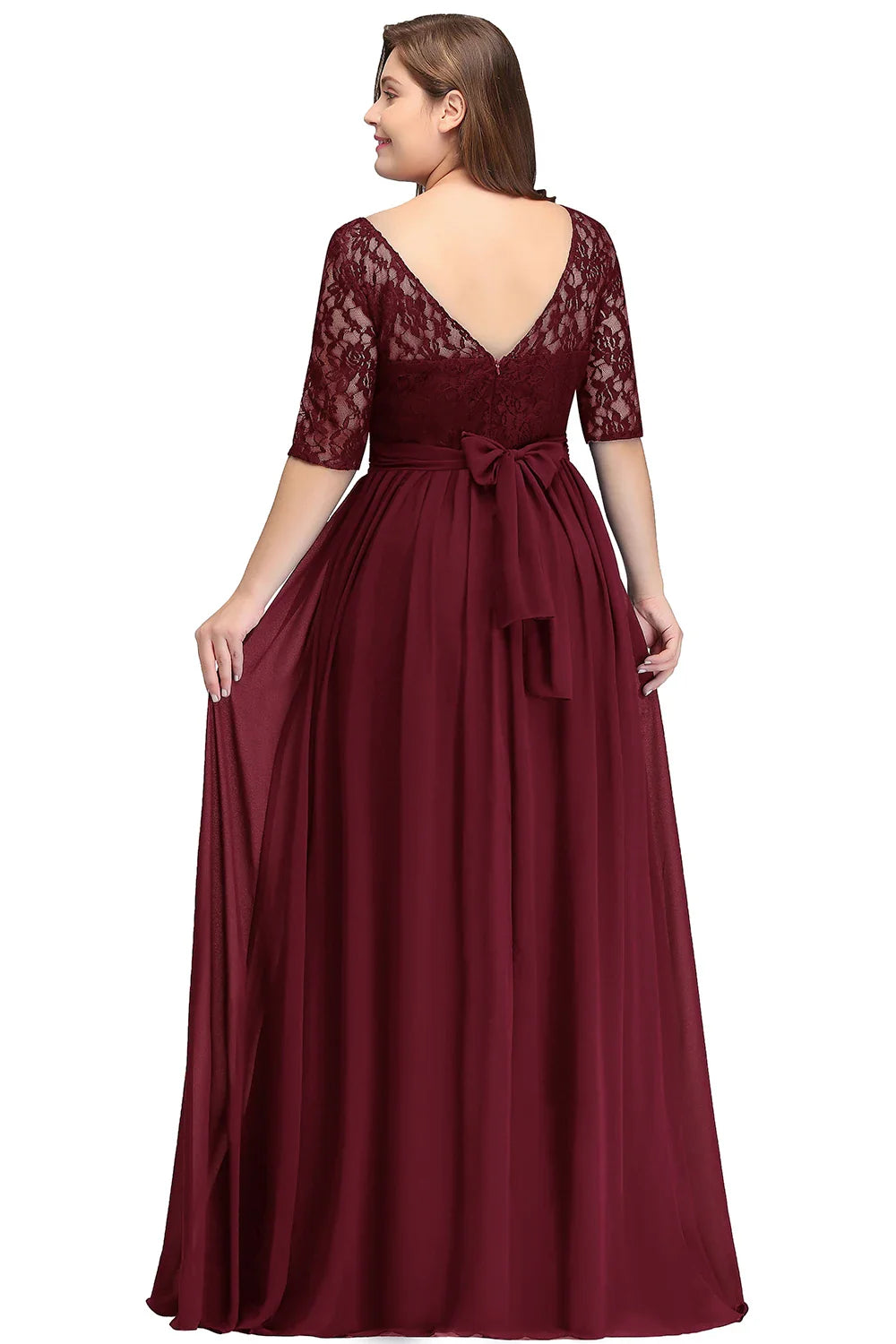 Burgundy Plus Size Bridesmaid Dresses Long V Back Sleeveless Evening Party Prom Gowns A-line Birthday Gift Women Robe De Soiree
