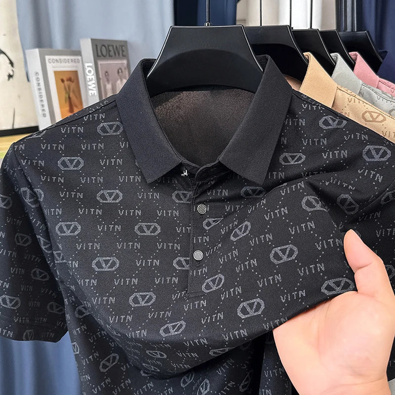 Luxury fashion brand trend printed short sleeve polo shirt men's summer new personality comfort breathable casual lapel T-shirt
