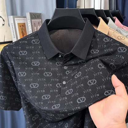 Luxury fashion brand trend printed short sleeve polo shirt men's summer new personality comfort breathable casual lapel T-shirt