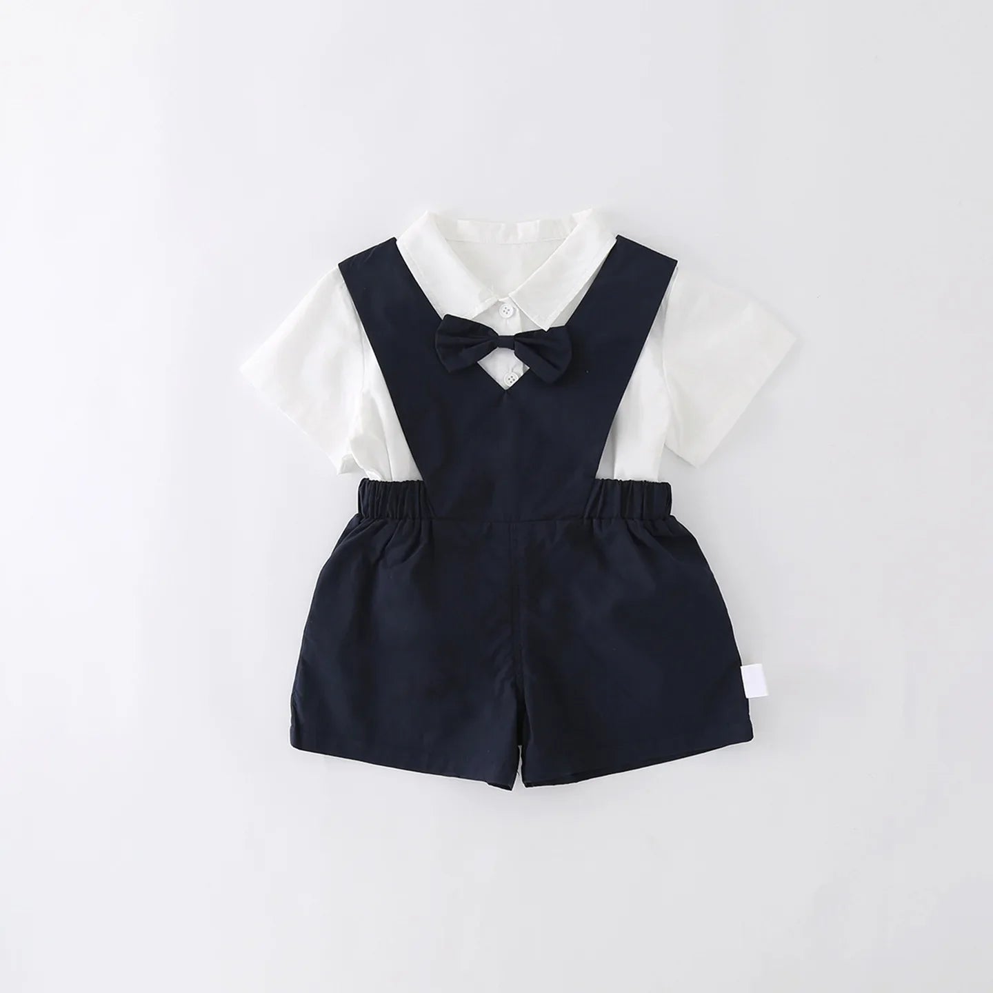 Baby Boys Gentleman 2pcs Overalls Set Bow Tie White Shirt+Suspender Shorts 1st Birthday Outfits Kids Handsome Suit
