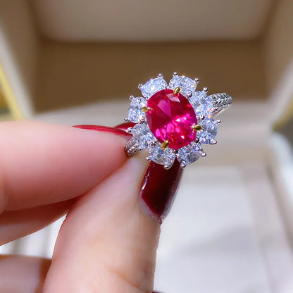 High Definition 3-carat Genuine Pigeon Blood Ruby Ring Women's Jewelry Set 925 Pure Silver Gold Plated Versatile for Daily Use