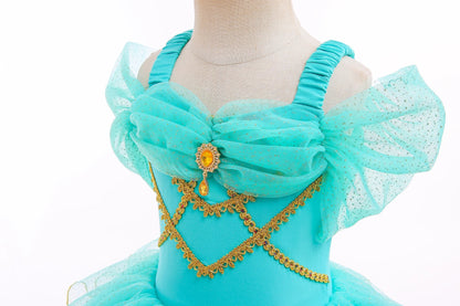 Princess Jasmine Princess Girl Ruffle Sleeve Ballet Dance Dress Tutu Skirt Short Skirt Ballet Performance Costume