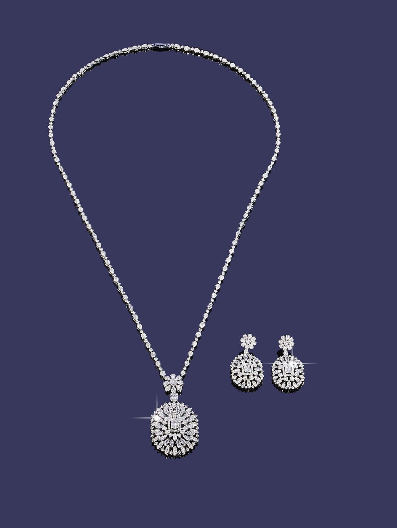 Long Sweater Chain Tassel Necklace Earring Set for Women Luxury Cubic Zirconia Bridal Jewelry Set Wedding Accessorie