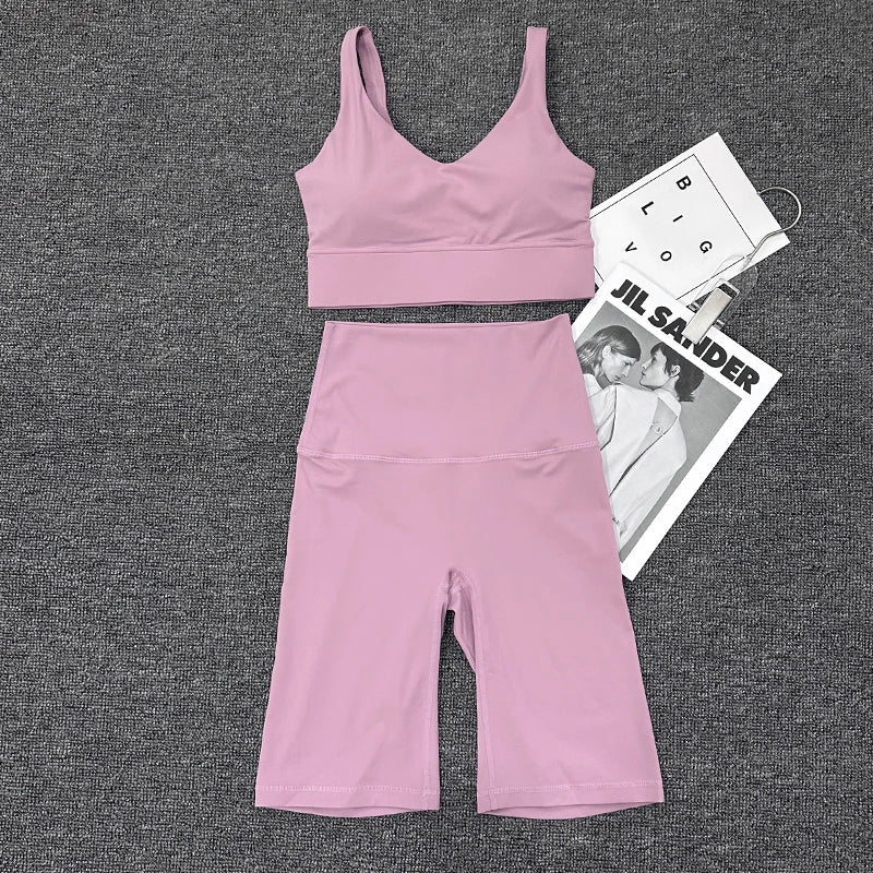Nylon Short Sets Womens Clothing Sports Bra Cycling Shorts Workout Set Women's Tracksuit Gym Yoga Sexy Outfit Women 2023
