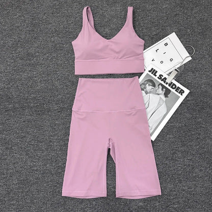 Nylon Short Sets Womens Clothing Sports Bra Cycling Shorts Workout Set Women's Tracksuit Gym Yoga Sexy Outfit Women 2023