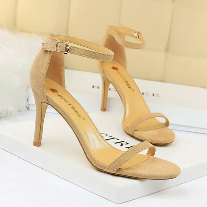 Women Gladiator Stiletto Classic Ankle Strap Holiday Beach Sandals Lady Fashion Suede 8cm 11cm High Heels Sexy Red Brown Sandles
