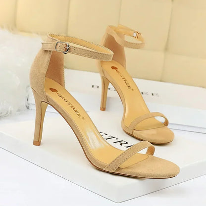 Women Gladiator Stiletto Classic Ankle Strap Holiday Beach Sandals Lady Fashion Suede 8cm 11cm High Heels Sexy Red Brown Sandles