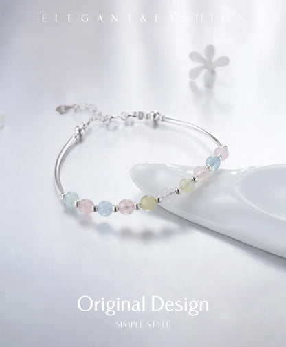 925 Sterling Silver Colorful Beads Crystal Charms Bracelet Fashion New Luxury Bangle Chain For Women Party Jewelry