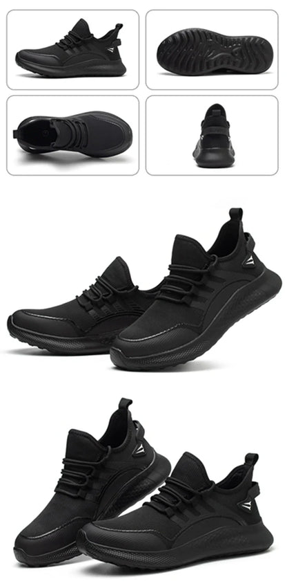 Men's Safety Shoes Anti- Crush Steel Toe Puncture Resistant Kevlar Lightweight Breathable Upper Slip-On Work Shoes