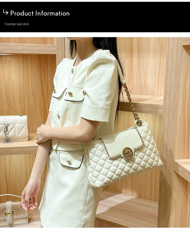Brand genuine leather chain bag for women in 2025, new designer with a sense of luxury, large capacity underarm shoulder bag