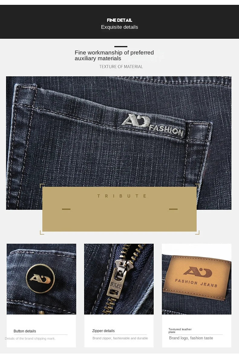 2026 Brand New Men  Straight Blue Gray Jeans Business Fashion Classic Style Cotton Stretch Denim Pants Male Brand Trousers