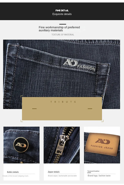 2026 Brand New Men  Straight Blue Gray Jeans Business Fashion Classic Style Cotton Stretch Denim Pants Male Brand Trousers