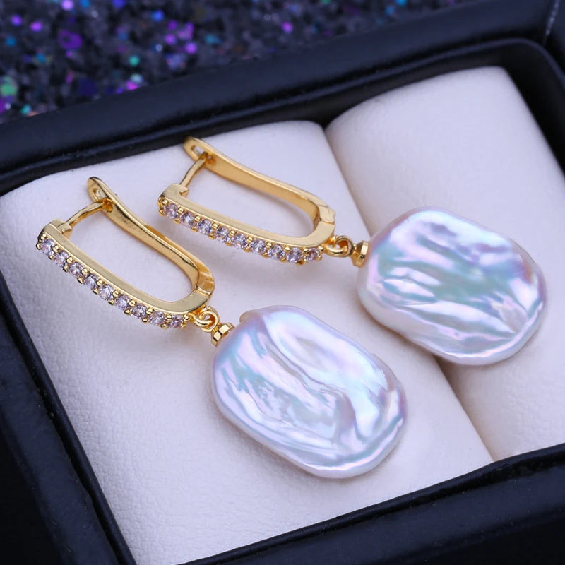 925 Sterling Silver Jewelry 12-16mm Natural Freshwater Large Baroque Pearl Drop Earrings Fashion Gifts For Women