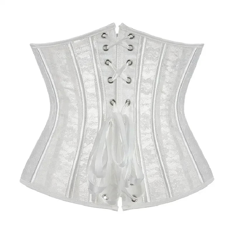 Women Underbust Corset Tops Black White Transparent Mesh Lace Bustier Plastic Bones Basques Body Shaper Waist Cincher Korset