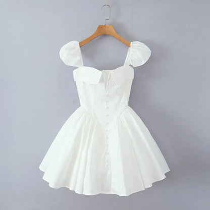 White Sexy Party Dresses 2024 New Arrivals V Neck Cape Sleeve Dress Mini Casual Birthday Fluffy Skirt Dress