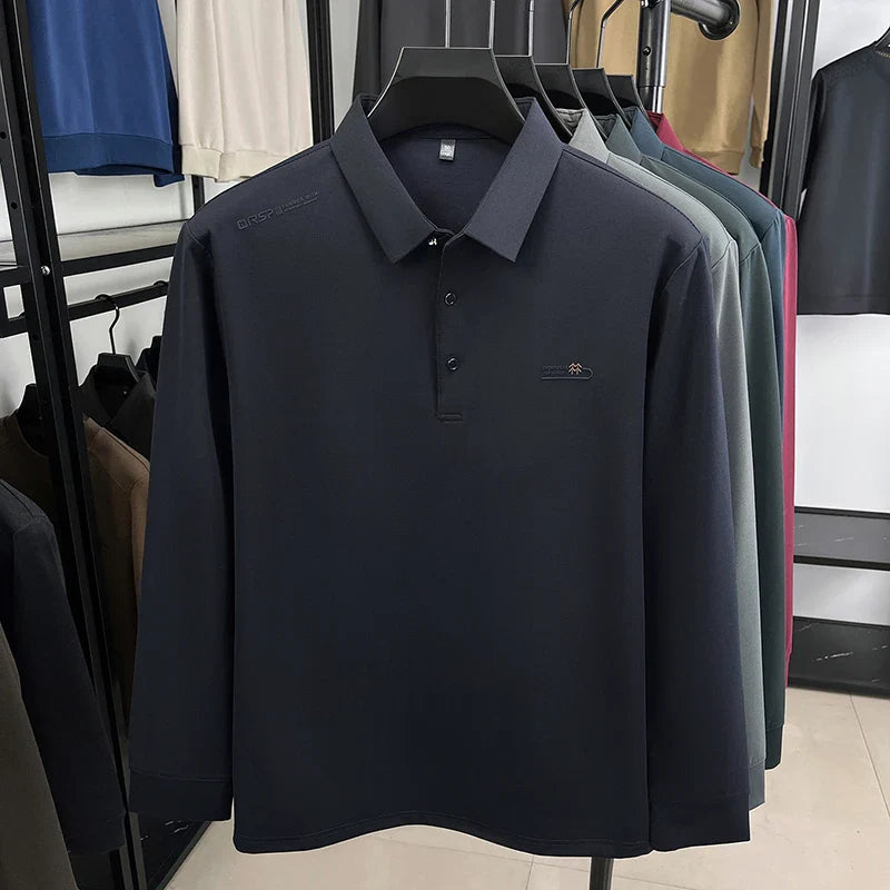 Original Design Men's Polo Shirt Lapel Long Sleeve T-Shirt Autumn New Letter Print Wrinkle-Free Fashion Business Casual Menswear