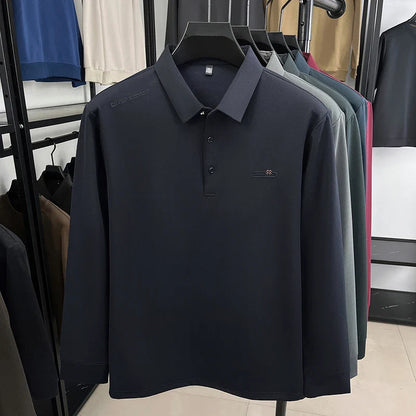 Original Design Men's Polo Shirt Lapel Long Sleeve T-Shirt Autumn New Letter Print Wrinkle-Free Fashion Business Casual Menswear