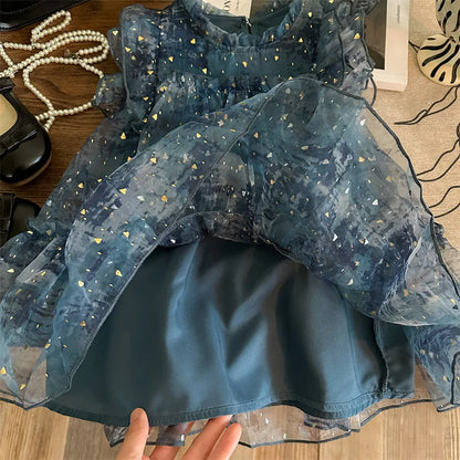 Vestido de Verão para Meninas, Novo Estilo de Vestido de Princesa Moderno para Crianças, Vestido de Tule Super Fofo para Meninas