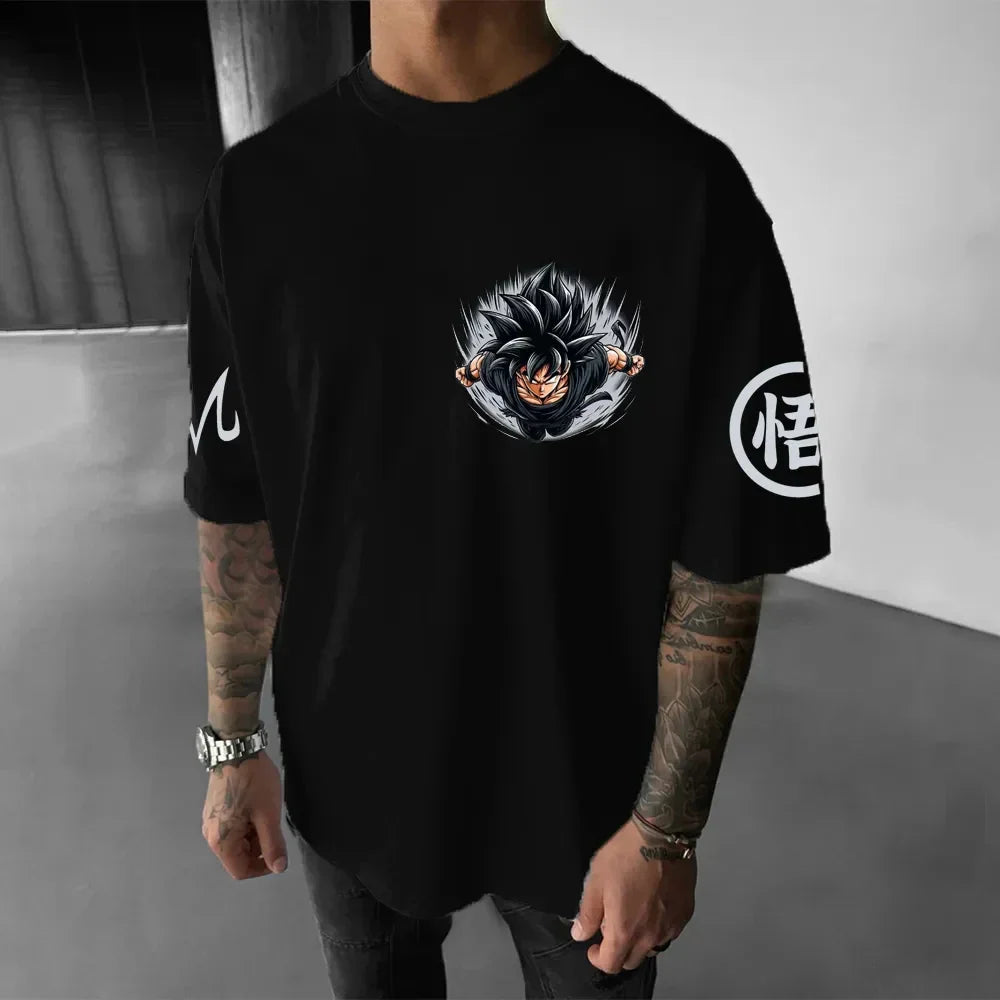 Oversized T-shirt High Quality 100% Cotton Samurai Goku Manga Print Unisex Retro Casual Adults Kids