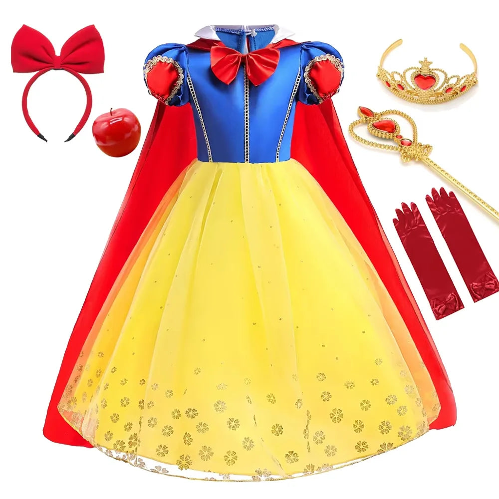 Vestido de Luxo Princesa Branca de Neve com Capa para Meninas Fantasia Infantil Cosplay de Fada Roupa de Carnaval para Crianças Vestido de Halloween
