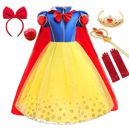Vestido de Luxo Princesa Branca de Neve com Capa para Meninas Fantasia Infantil Cosplay de Fada Roupa de Carnaval para Crianças Vestido de Halloween