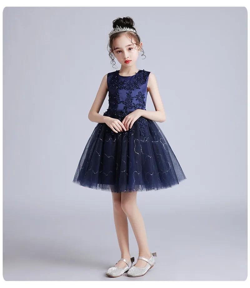Summer Children Girls Sundress Young Teenagers Girls Sleeveless Princess Evening Dress 3-12Y Kids Girls Puffy Tulle Dress
