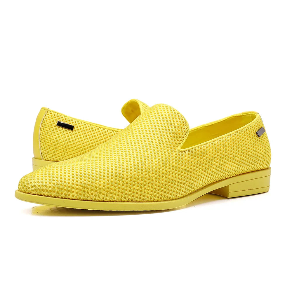 Mocassins Masculinos em Tela Respirável e Resistente ao Desgaste, Bico Fino, Sola de Borracha, Cano Baixo, Tamanhos Grandes, Sapatos Casuais Slip-On, Estilo Slip-On Simples