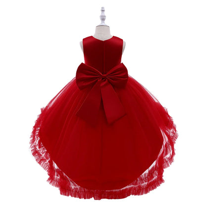 Elegant Trailing Flower Party Girls Dress Summer Wedding Bridesmaid Princess Prom Dress Girl Tull Bow Birthday Evening Ball Gown
