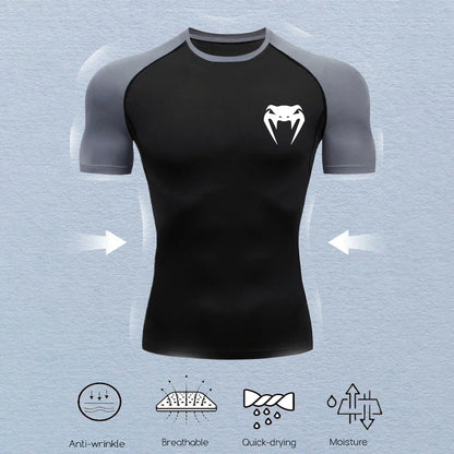 Men's Compression Shirts Fitness Snake Print Gym Shirts Quick Dry Rashguard Short Sleeve Sportswear Jogging Tops Tees Summer