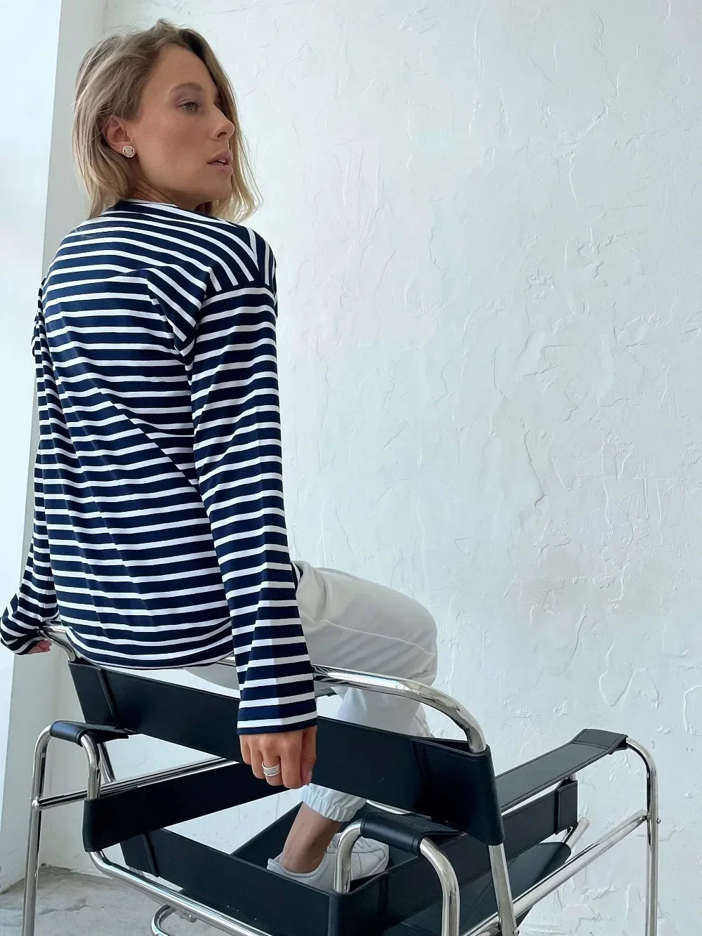 2025 Summer Long Sleeve Striped T-Shirts Women Basic Casual Tops Female Cozy Loose Cotton Tees Harajuku T Shirt New