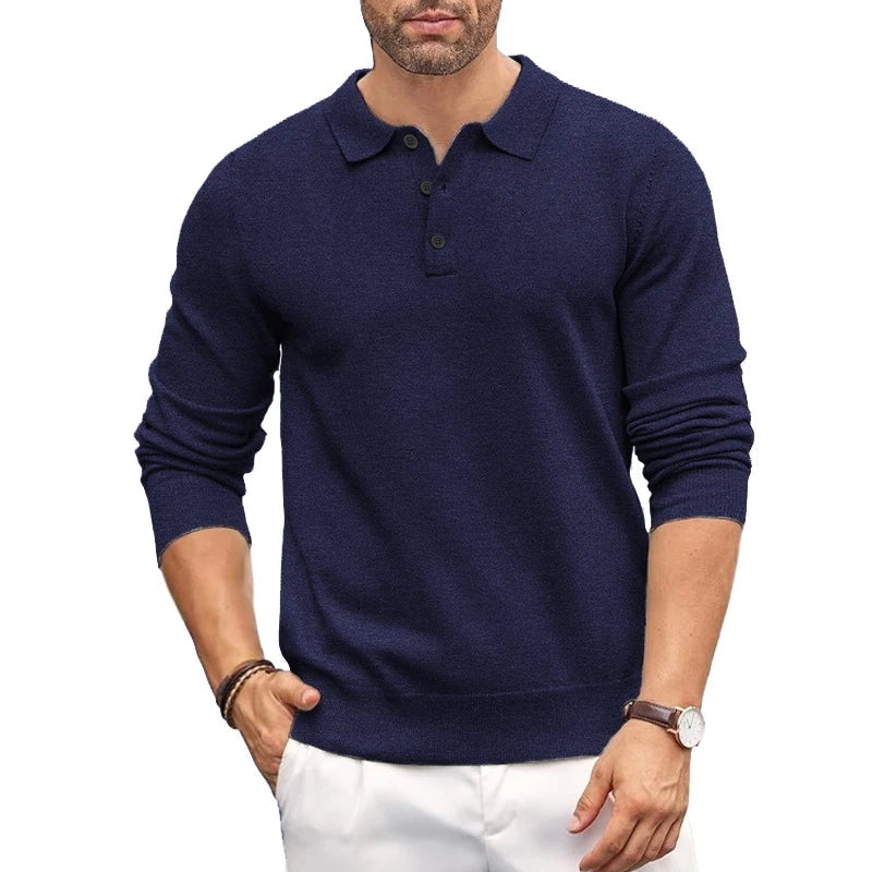 Mens Button Polo Shirts Slim Mock Neck Shirt Knit Polo Sweaters Casual Dress Jumper Winter Thermal Pullover Sweater
