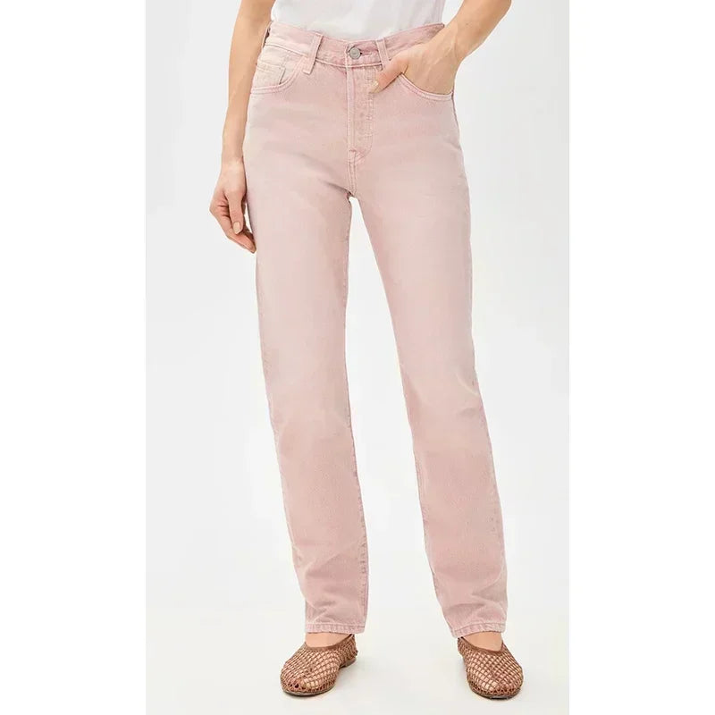 Ins Fashion Jeans Women Comfortable High Waisted White Jeans Girls Thin Stretch Denim Pants Female Straight Leg Trousers