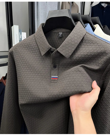 High quality fashion long sleeve polo shirt men's autumn new brand striped jacquard design Korean casual luxury lapel T-shirt