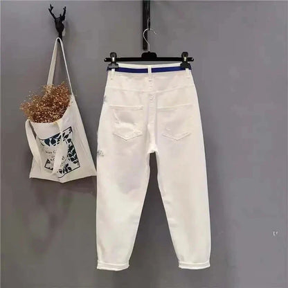 Women's Heavy Industry Lace Beggar Hole Denim Pants