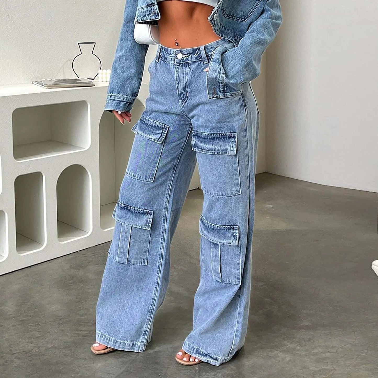 Wide Leg Mid-Low Waist Jeans