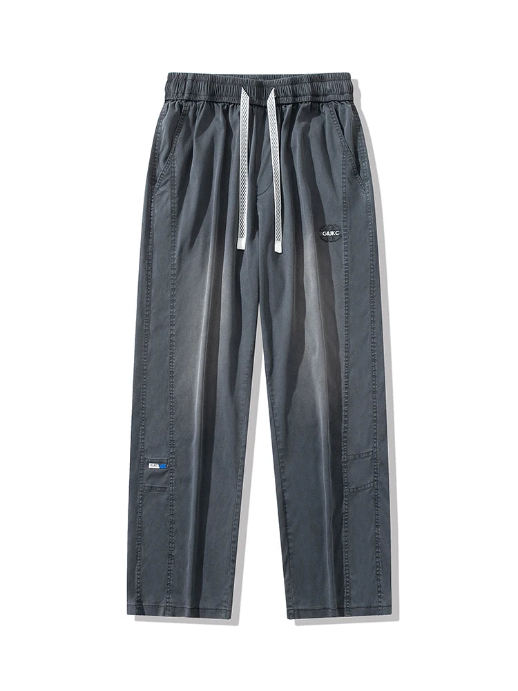 Summer Lyocell Men's Jeans Soft Elastic Washed Casual Pants Loose Lightweight Embroidery Wide Leg Straight Denim Trousers