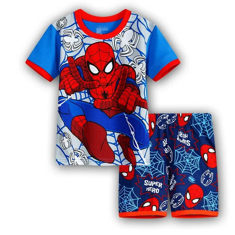 2pcs Marvel Spiderman Short-Sleeved Boys Homewear Pajamas Set Kawaii Cartoon Spider-man Baby Sleepwear T Shirt Shorts Pant Gift