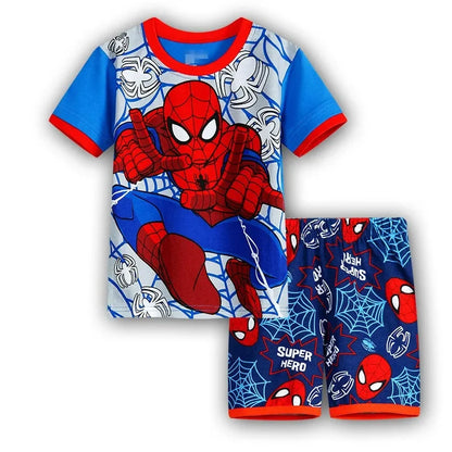 2pcs Marvel Spiderman Short-Sleeved Boys Homewear Pajamas Set Kawaii Cartoon Spider-man Baby Sleepwear T Shirt Shorts Pant Gift