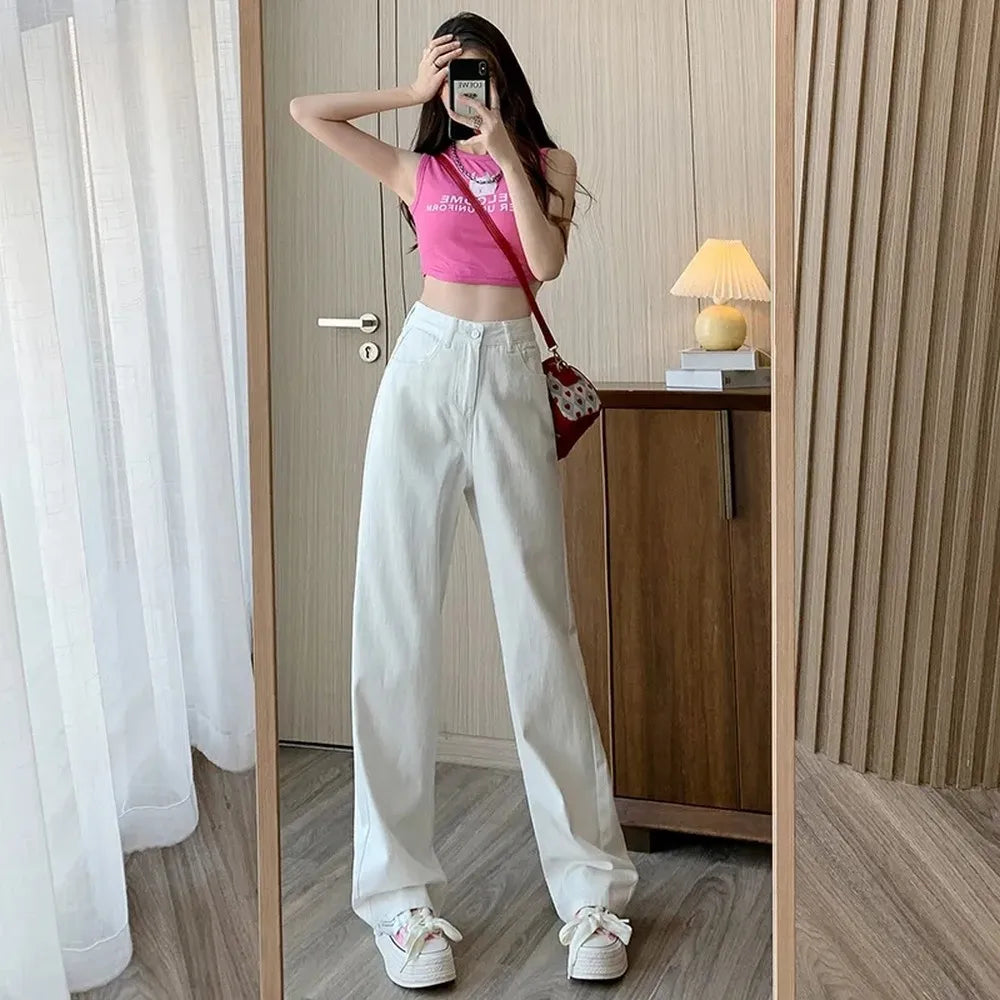 Wide-legged Pants Simple Style Solid High-Waist Design