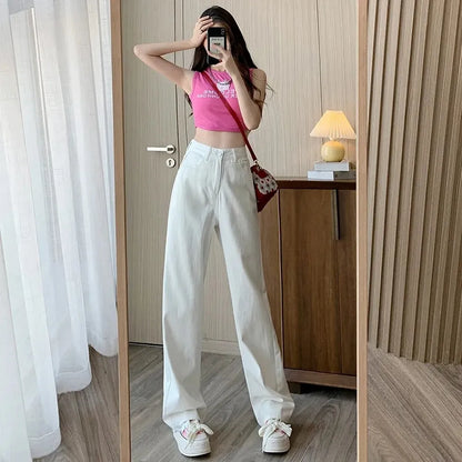 Wide-legged Pants Simple Style Solid High-Waist Design
