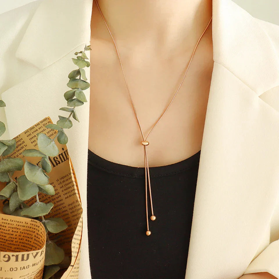 eManco Personalized Snake Chain Adjustable Y Necklace Clavicle Pendant Stainless Steel Necklace Women's Holiday Gift