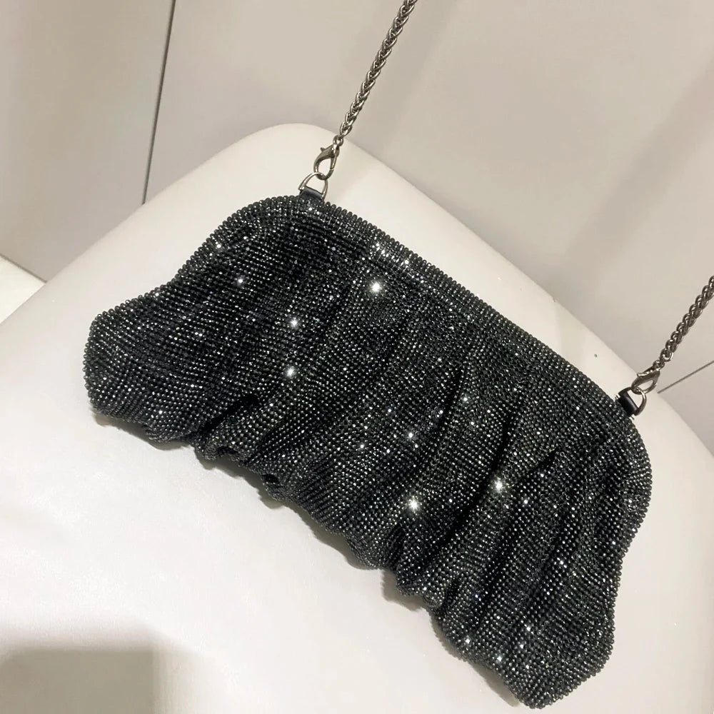 Shiny Rhinestones Handmade Evening Clutch Bags New Folds Purses and Handbags Luxury Designer Wedding Party High Quality