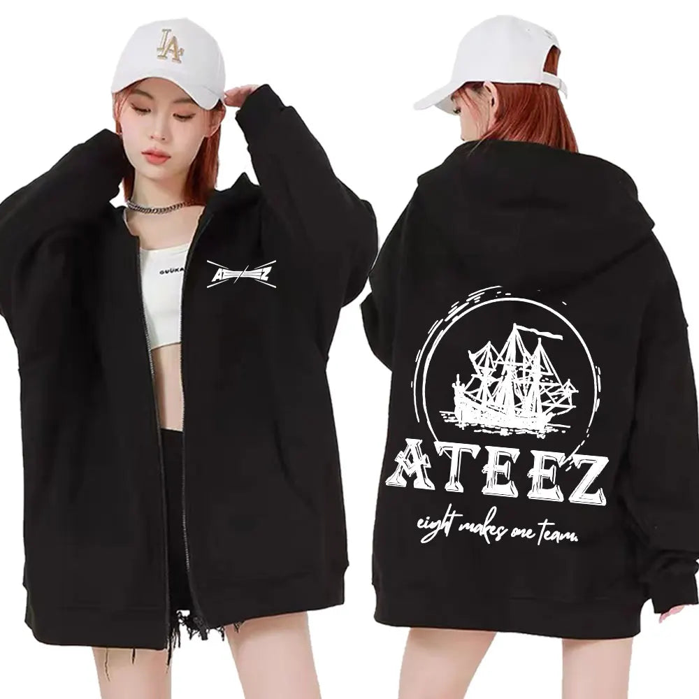Ateez The World Ep. Fin Will Album Tour 2024 Zipper Hoodies Men Women Korean Fashion Zip Up Sweatshirt Casual Jacket Hoodie Tops
