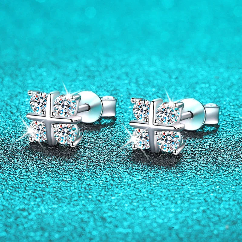0.8cttw Full Moissanite Studs Earrings for Women Wedding Sparkling Classic Cross Earring 100% S925 Silver Plated Platinum