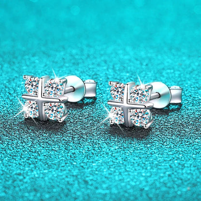0.8cttw Full Moissanite Studs Earrings for Women Wedding Sparkling Classic Cross Earring 100% S925 Silver Plated Platinum