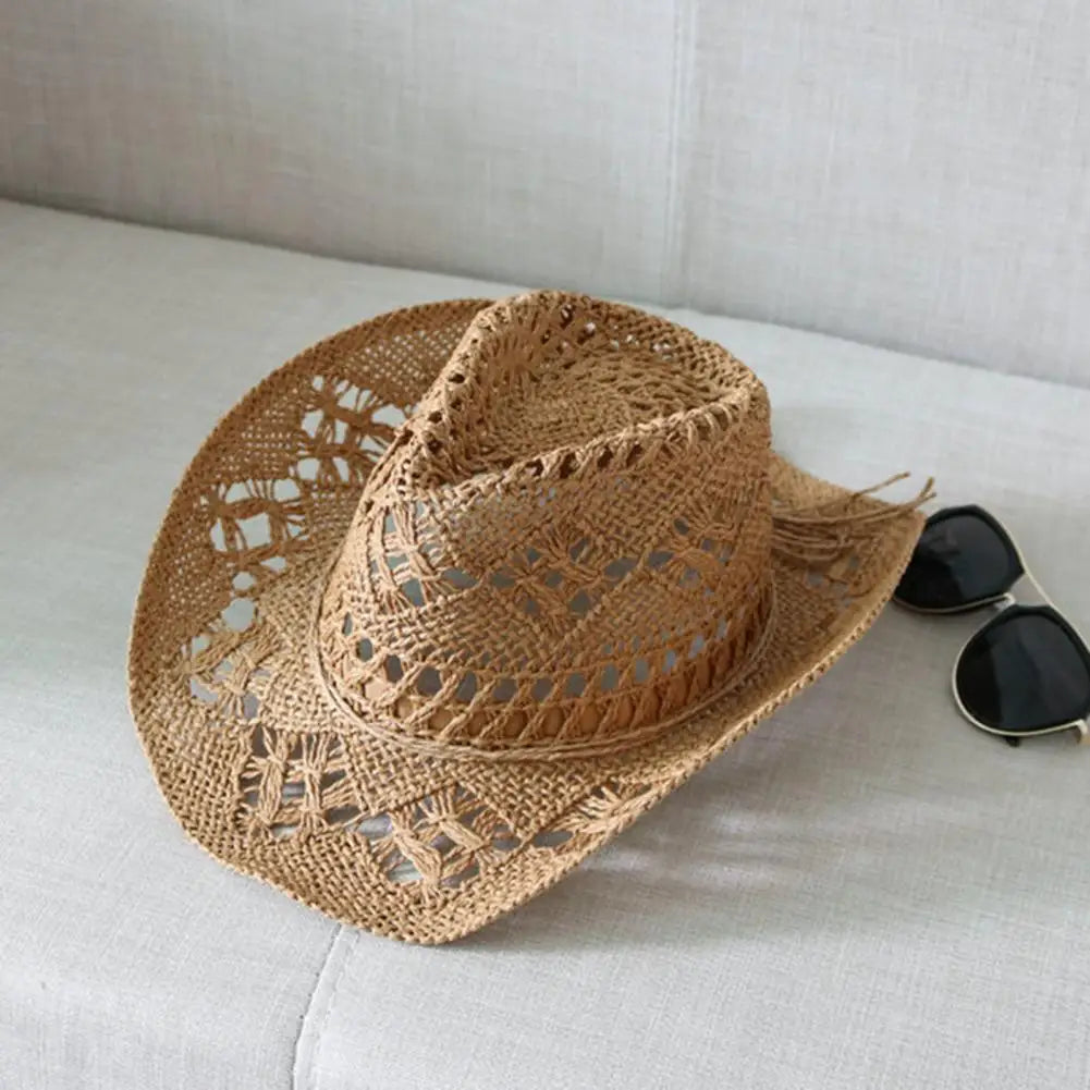 Straw Western Cowboy Hat for Women Men Classic Vintage Hollow Out Unisex
