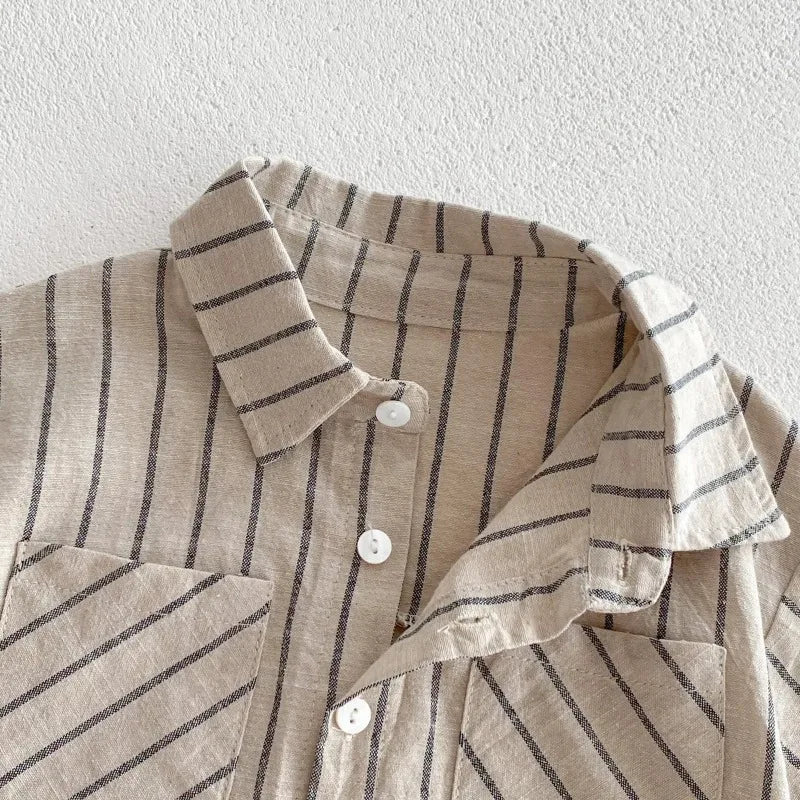 New Summer Korean Style Baby Boys Striped Outfits Cotton Linen Shirts Shorts 2pcs Children Casual Loose Sets