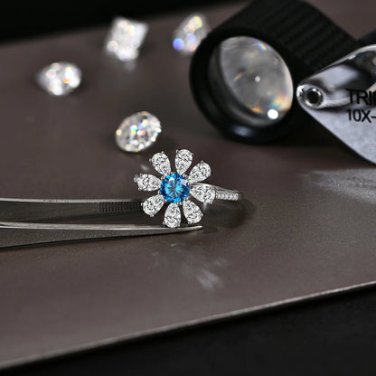2024 D VVS1 Pear Cut Moissanite Rings Lab Blue Zircon for Women S925 Sterling Silver Flower Jewelry Birthday Party Gift