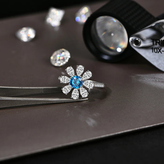 2024 D VVS1 Pear Cut Moissanite Rings Lab Blue Zircon for Women S925 Sterling Silver Flower Jewelry Birthday Party Gift