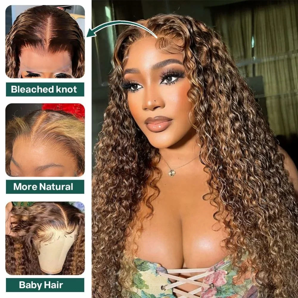 Highlight Deep Wave 4/27 Lace Front Wig Human Hair 13x6 13x4 HD Lace Frontal Wig 1B/30 Colored Ombre Honey Blonde Human Hair Wig